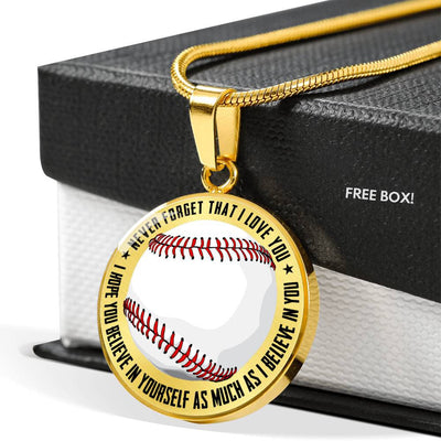 Baseball Necklace - Believe In Yourself - Luxury Circle Pendant Necklace Perfect Gift Idea For Her/Him