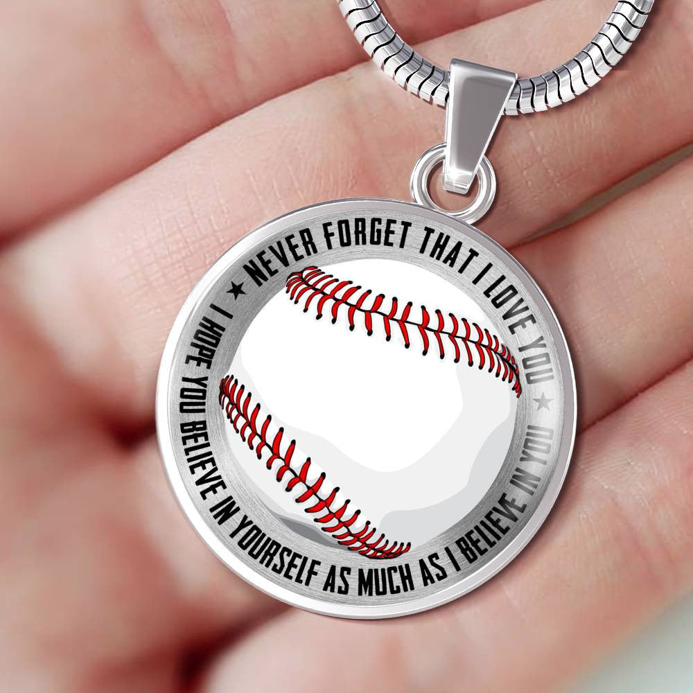 Baseball Necklace - Believe In Yourself - Luxury Circle Pendant Necklace Perfect Gift Idea For Her/Him