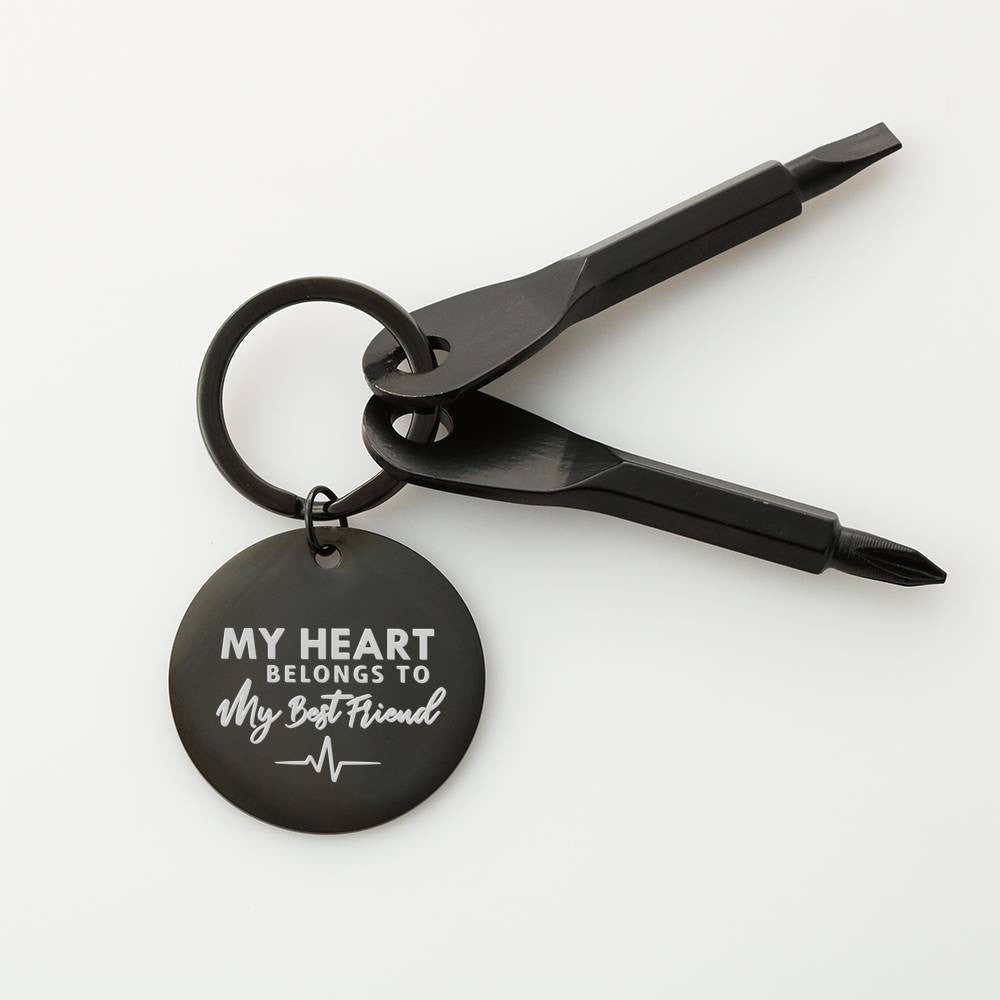 My Heart Belong To My Bestfriend Personalize Screwdriver Keychain, Custom Gift For Friend