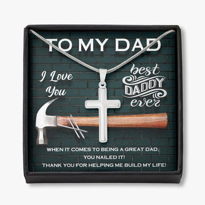 Thank You For Helping Me Build My Life - Cross Necklace To Dad - Happy Father's Day