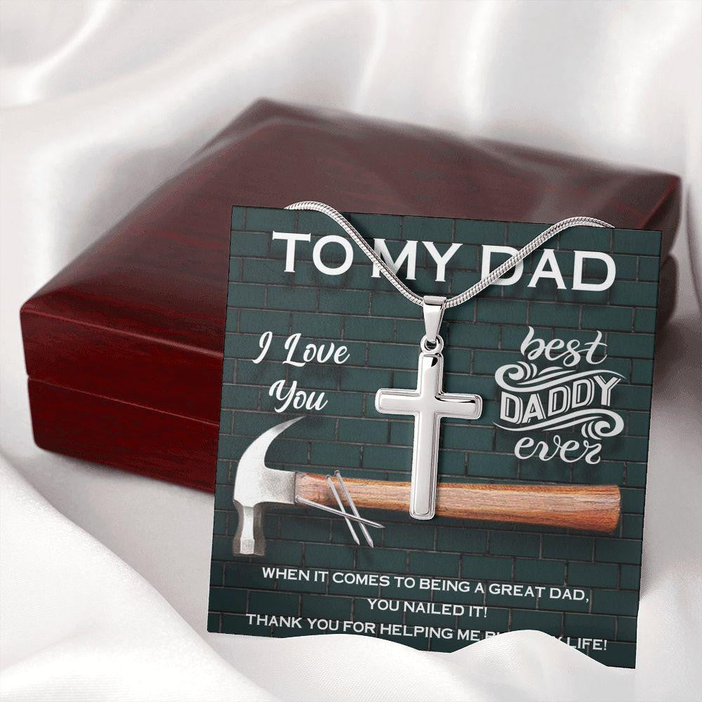 Thank You For Helping Me Build My Life - Cross Necklace To Dad - Happy Father's Day