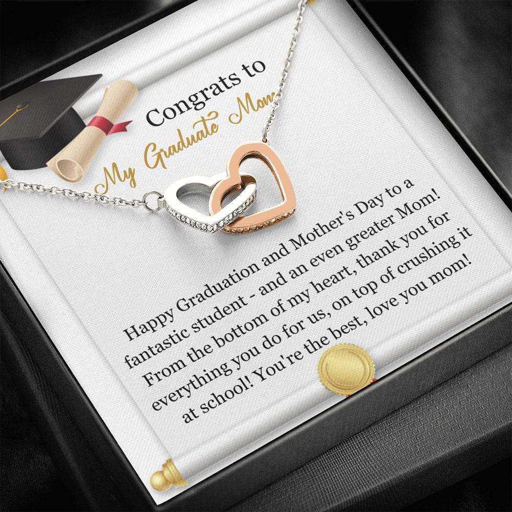 Gift For Mom - Happy Graduation and Mother's Day - Interlocking Heart Necklace