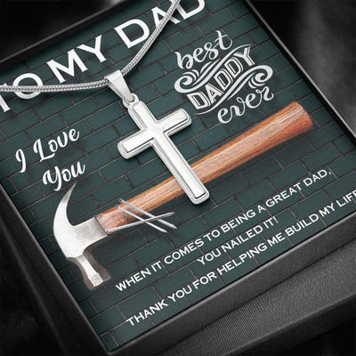 Thank You For Helping Me Build My Life - Cross Necklace To Dad - Happy Father's Day