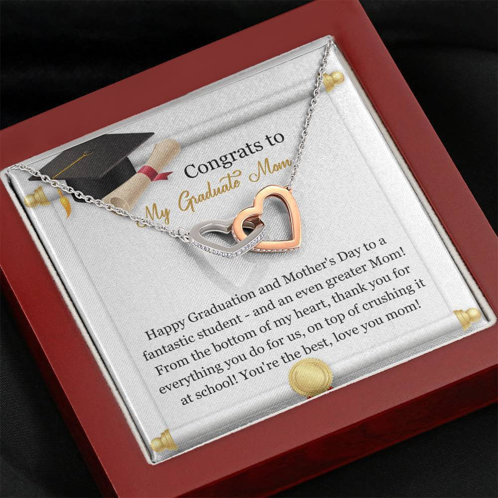 Gift For Mom - Happy Graduation and Mother's Day - Interlocking Heart Necklace