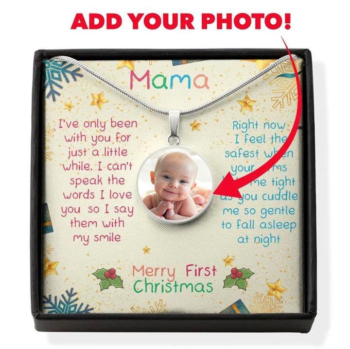 Merry First Christmas Mama - Luxury Circle Pendant Necklace Perfect Gift Idea For Her/Him