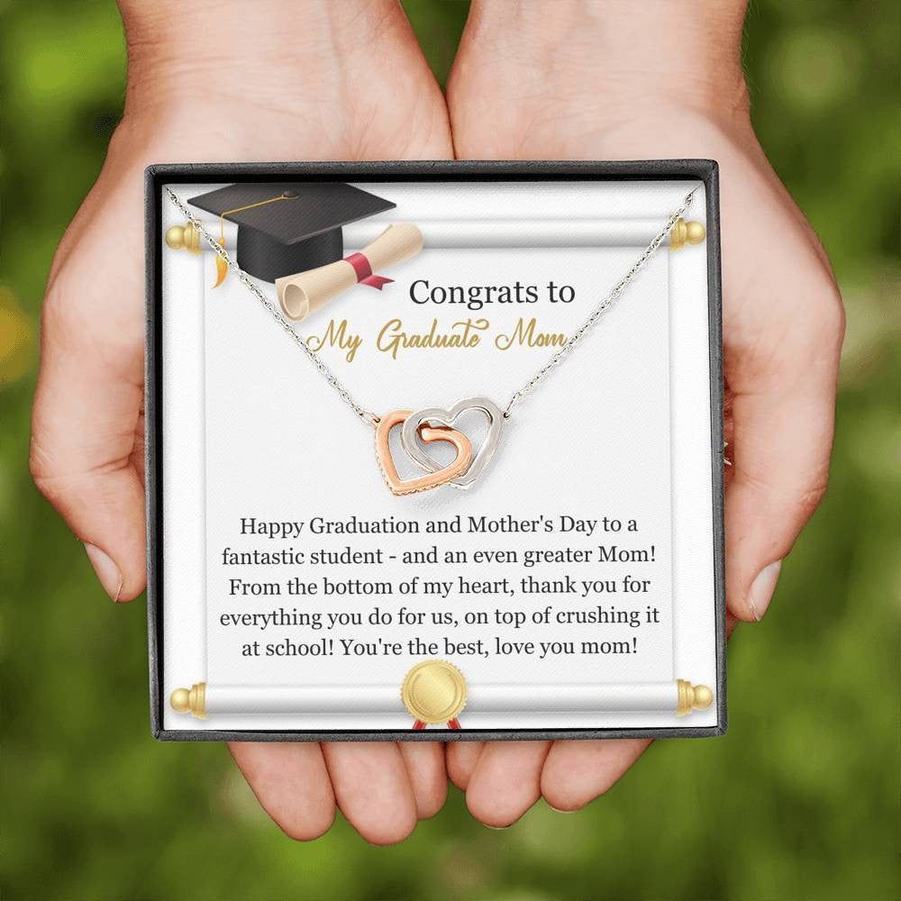Gift For Mom - Happy Graduation and Mother's Day - Interlocking Heart Necklace