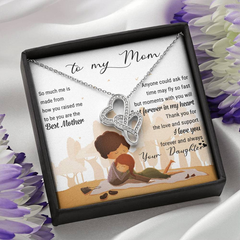 To my Mom You Are Best Mother - Mother's Day Gift From Daugther - Double Heart Necklace With Message Card