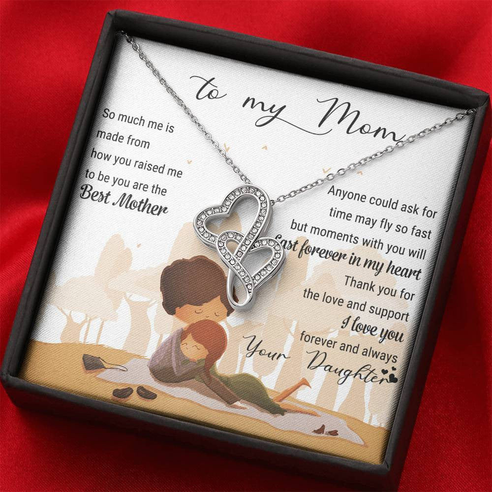 To my Mom You Are Best Mother - Mother's Day Gift From Daugther - Double Heart Necklace With Message Card