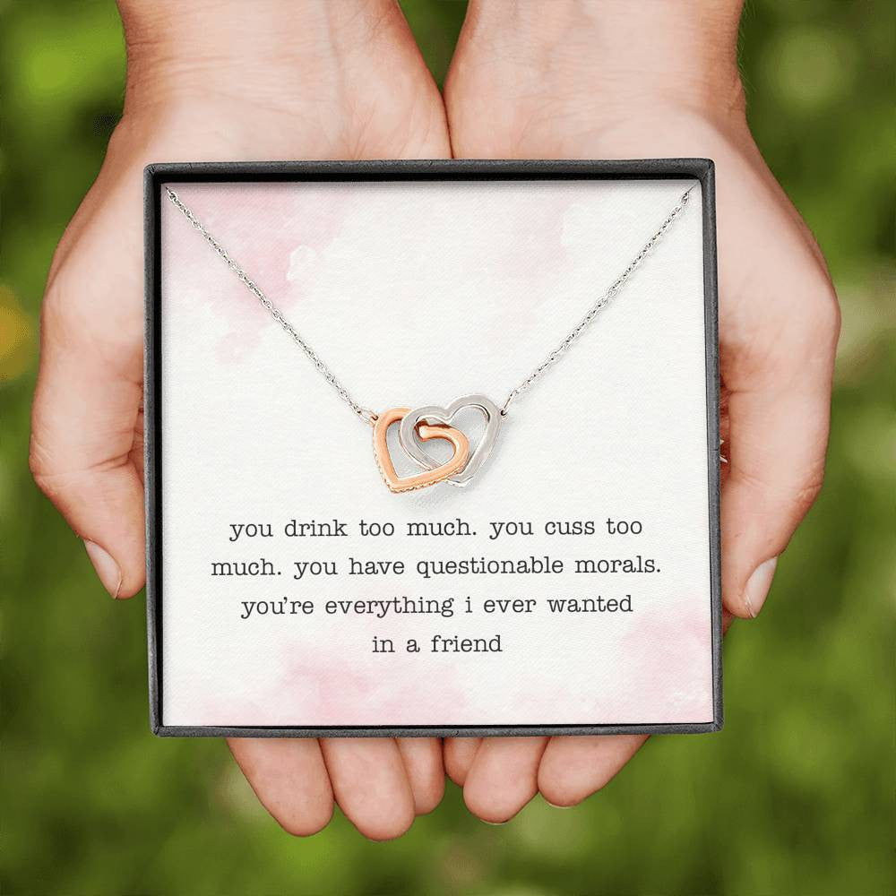 Friend Silver and Gold Necklace - Interlocking Hearts Necklace