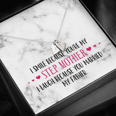 I Smile Because Youre My Step Mother, Gift For Step Mother Sweetest Hearts Necklace From Daughter In Law