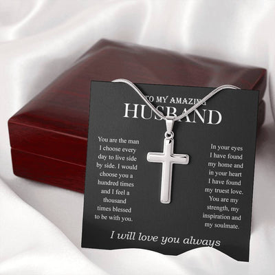 My Amazing Husband, I will love you always Artisan Cross Necklace