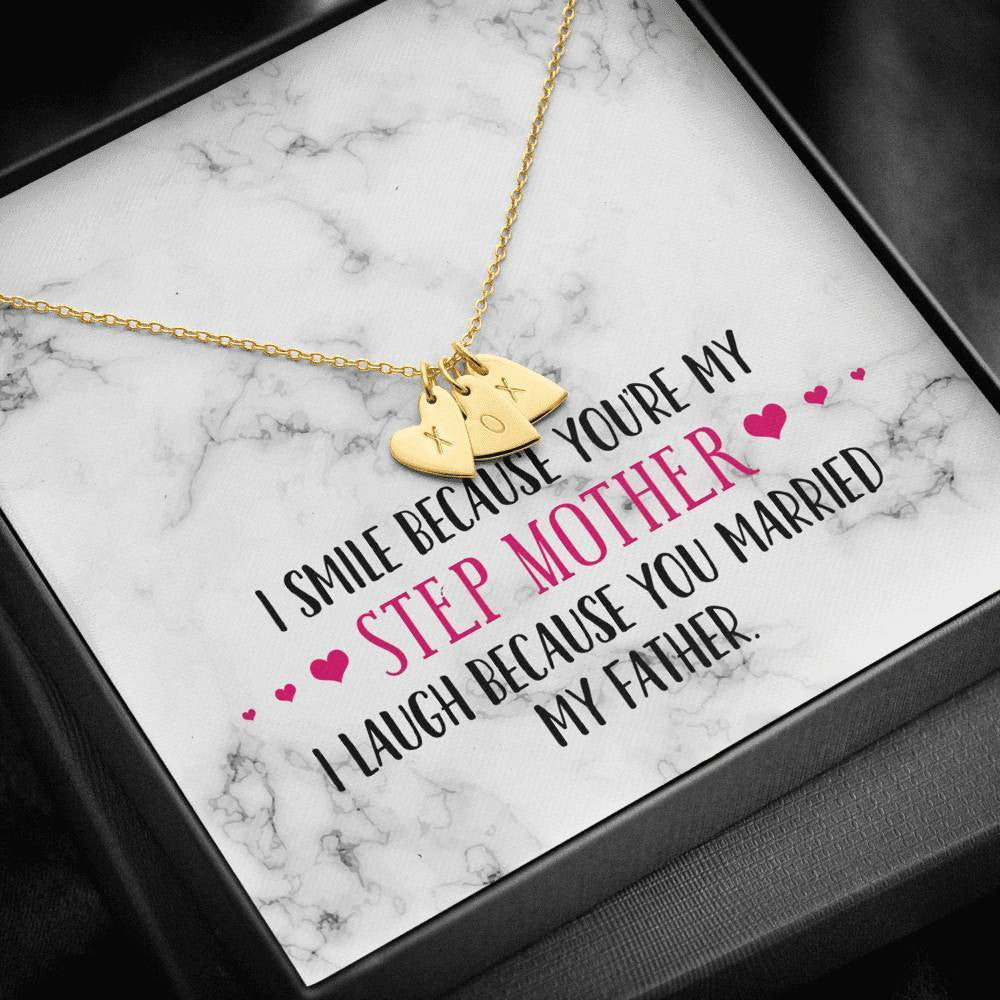 I Smile Because Youre My Step Mother, Gift For Step Mother Sweetest Hearts Necklace From Daughter In Law