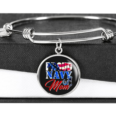 Proud Navy Mom - Luxury Circle Bangle Bracelet Gift Idea