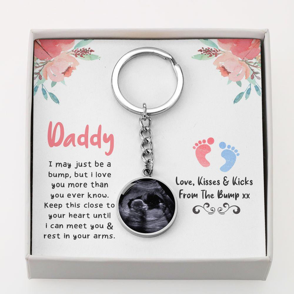 Personalized Photo Ultrasound Keychain For Dads To Be - Circle Keychain Gift Idea