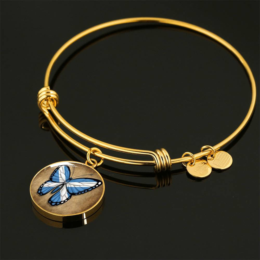 Scottish Flag Butterfly Bracelet - Luxury Circle Bangle Bracelet Gift Idea
