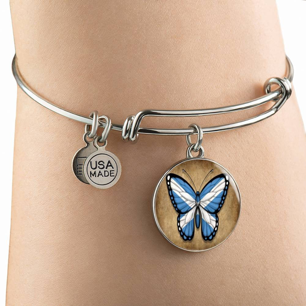 Scottish Flag Butterfly Bracelet - Luxury Circle Bangle Bracelet Gift Idea