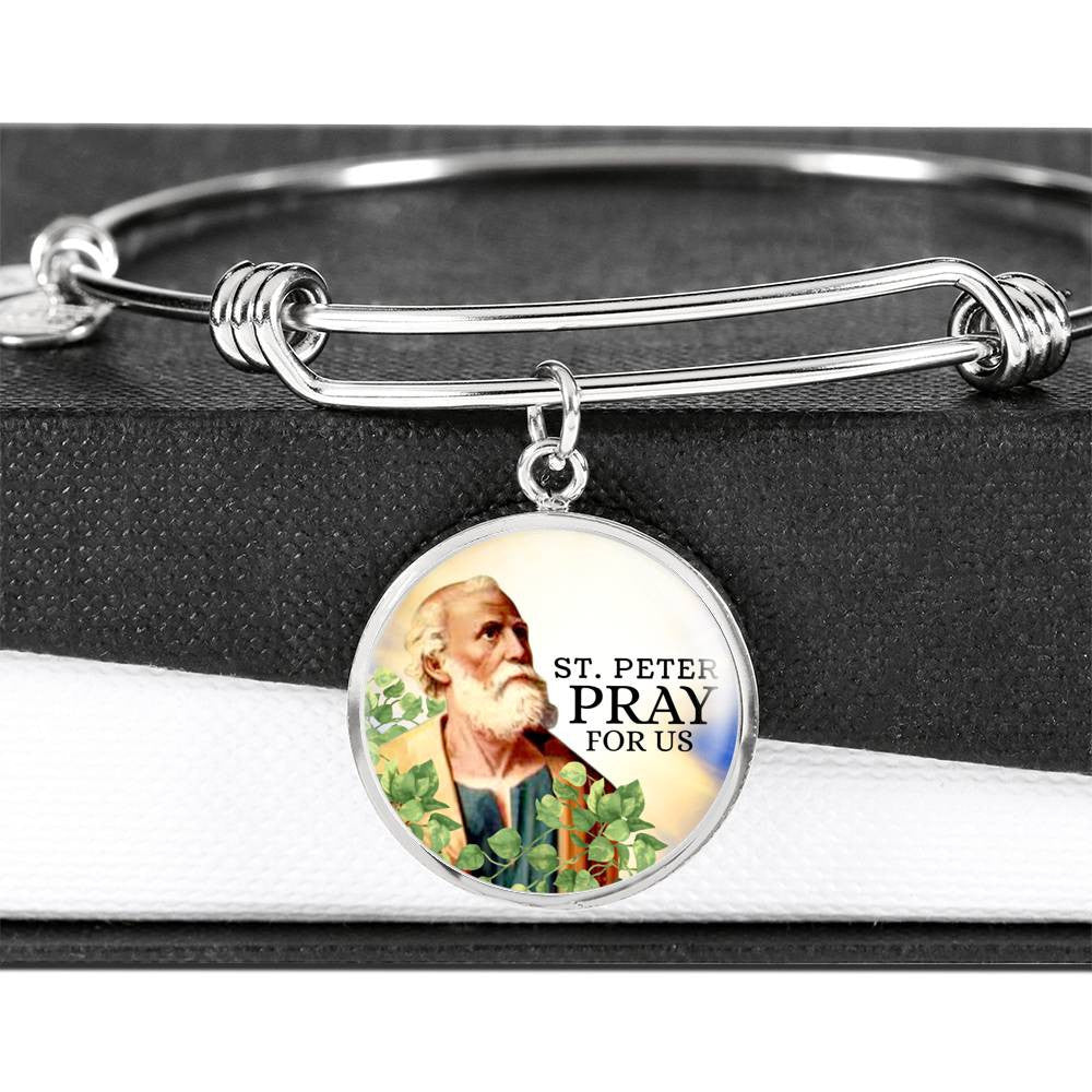 Catholic St. Peter Circle Bangle Bracelet - Luxury Circle Bangle Bracelet Gift Idea