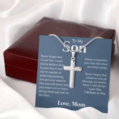 To My Son - I Believe In You, Cross Necklace Gift From Dad Mom