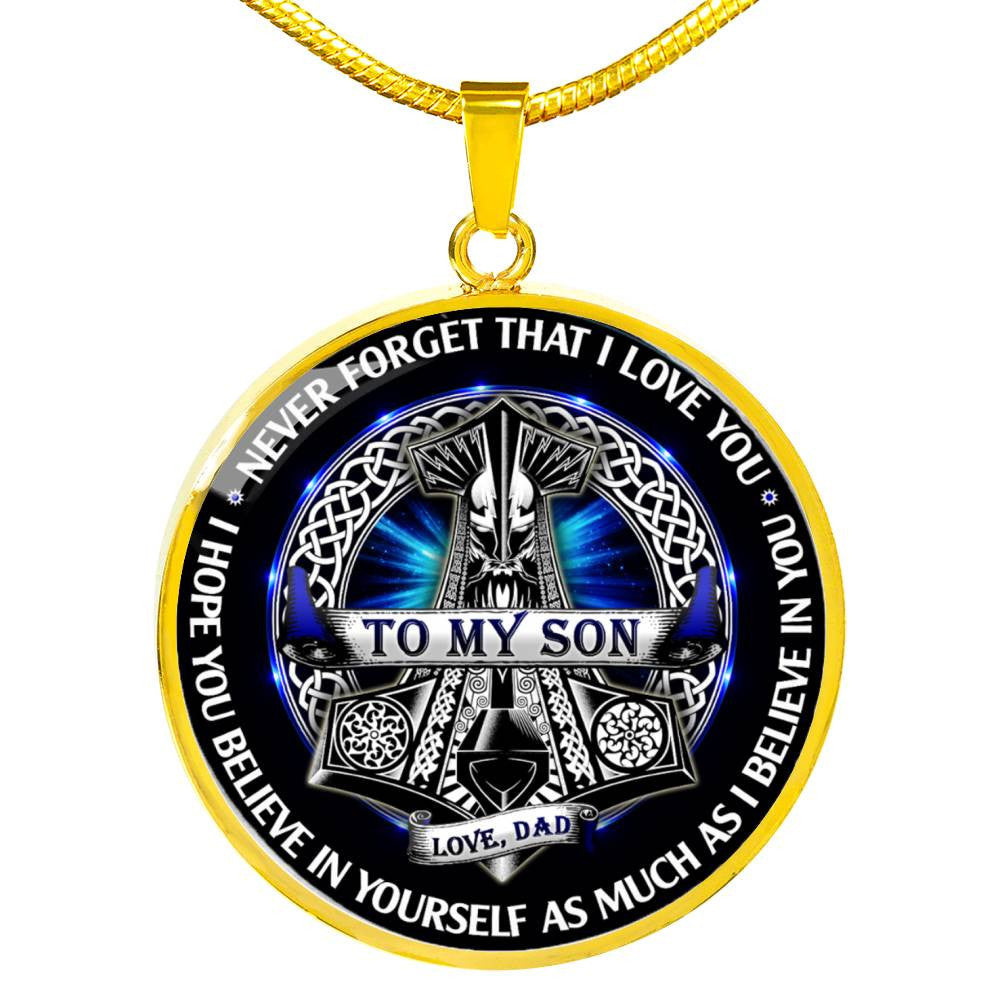 Viking Dad To His Son Necklace - Luxury Gift (Custom Words) - Luxury Circle Pendant Necklace Perfect Gift Idea For Her/Him