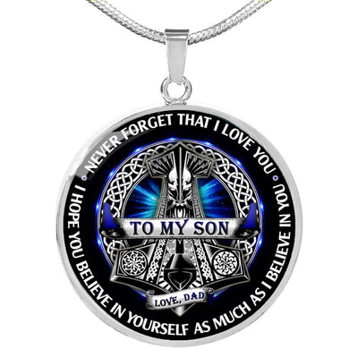Viking Dad To His Son Necklace - Luxury Gift (Custom Words) - Luxury Circle Pendant Necklace Perfect Gift Idea For Her/Him