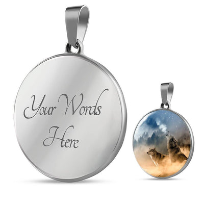 Personalized Wolf Necklace - Custom Engraving On The Back - Luxury Circle Pendant Necklace Perfect Gift Idea For Her/Him