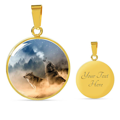 Personalized Wolf Necklace - Custom Engraving On The Back - Luxury Circle Pendant Necklace Perfect Gift Idea For Her/Him