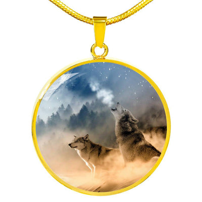 Personalized Wolf Necklace - Custom Engraving On The Back - Luxury Circle Pendant Necklace Perfect Gift Idea For Her/Him
