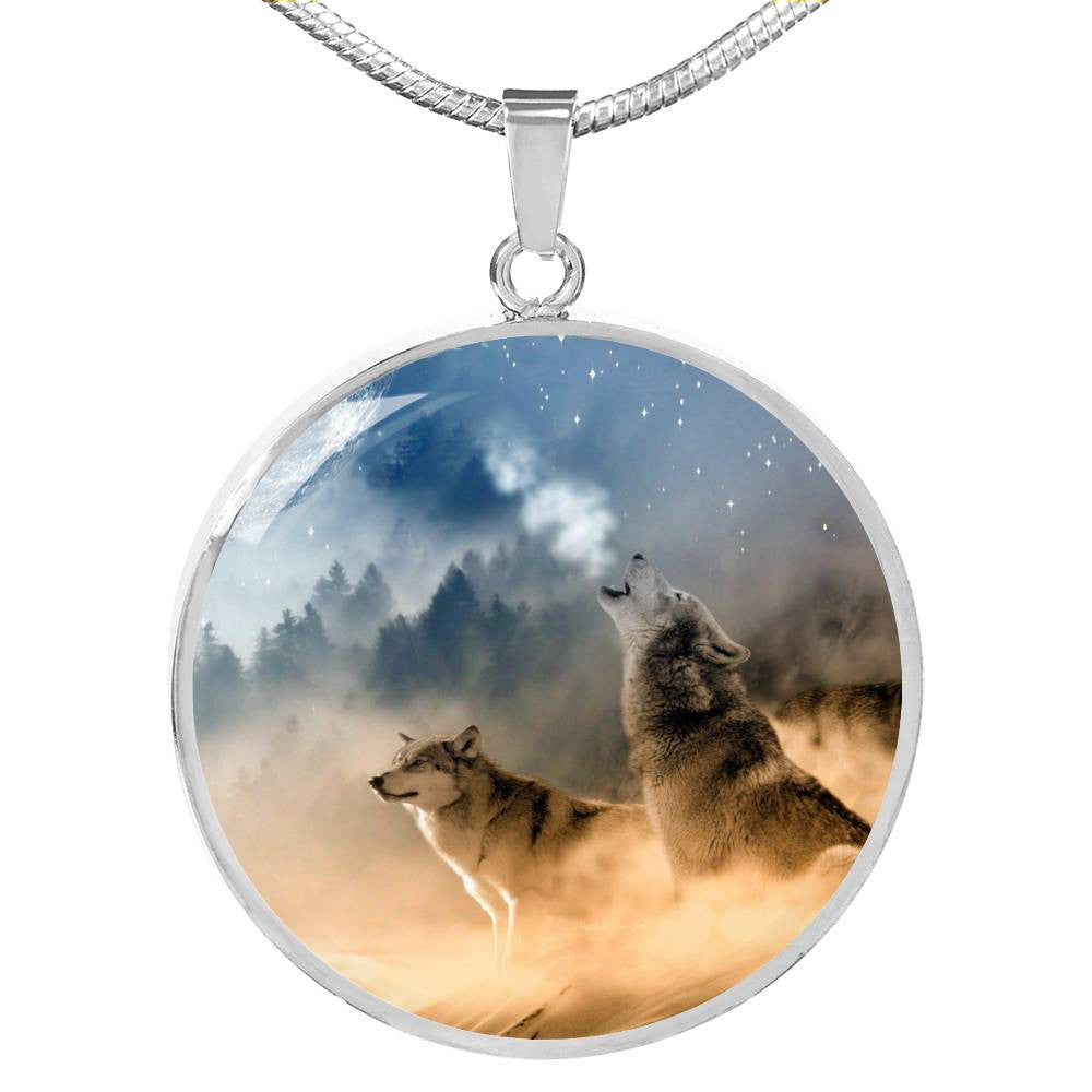 Personalized Wolf Necklace - Custom Engraving On The Back - Luxury Circle Pendant Necklace Perfect Gift Idea For Her/Him