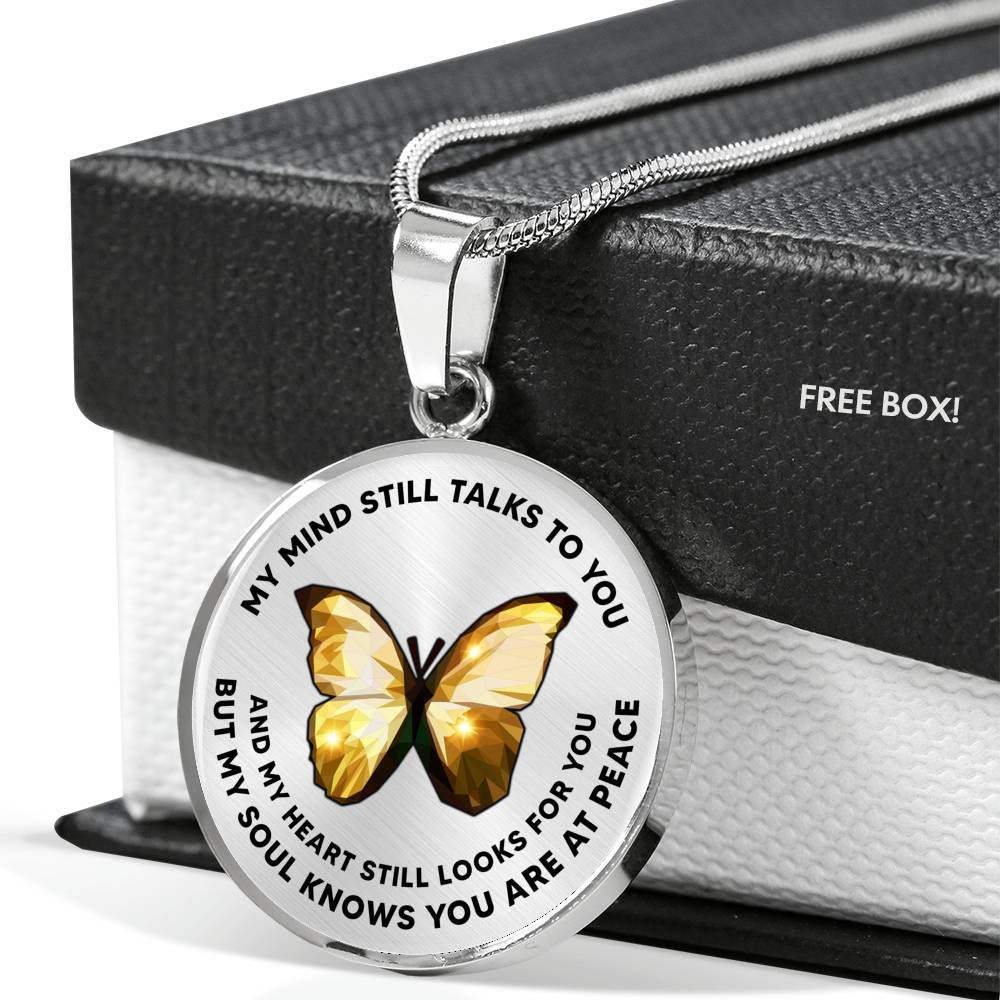 My Mind Still Talks To You Golden Butterfly Luxury Necklace - Luxury Circle Pendant Necklace Perfect Gift Idea For Her/Him