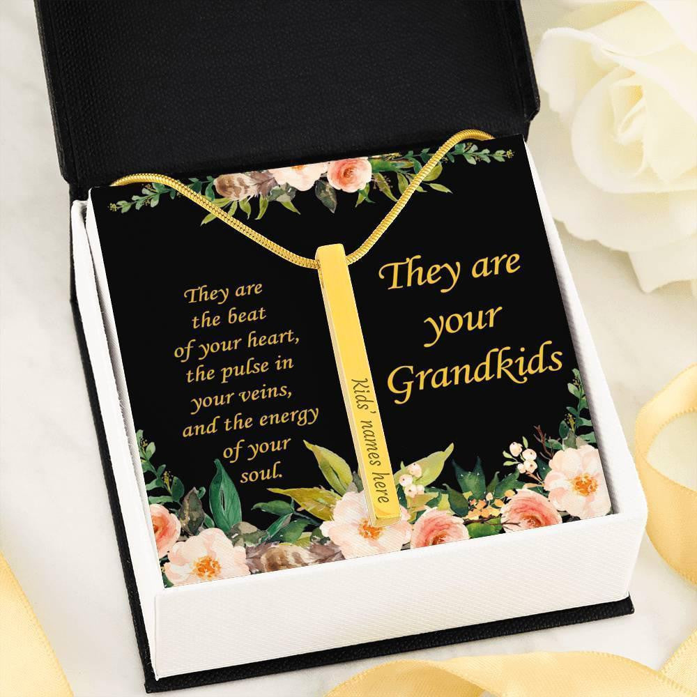 They Are Your Grandkids - ENGRAVED 2 SIDED STICK BAR NECKLACE Gift For Grandparent