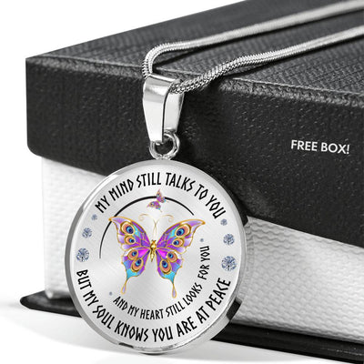 Butterfly Necklace - My Mind Still Talks To You - Luxury Circle Pendant Necklace Perfect Gift Idea For Her/Him