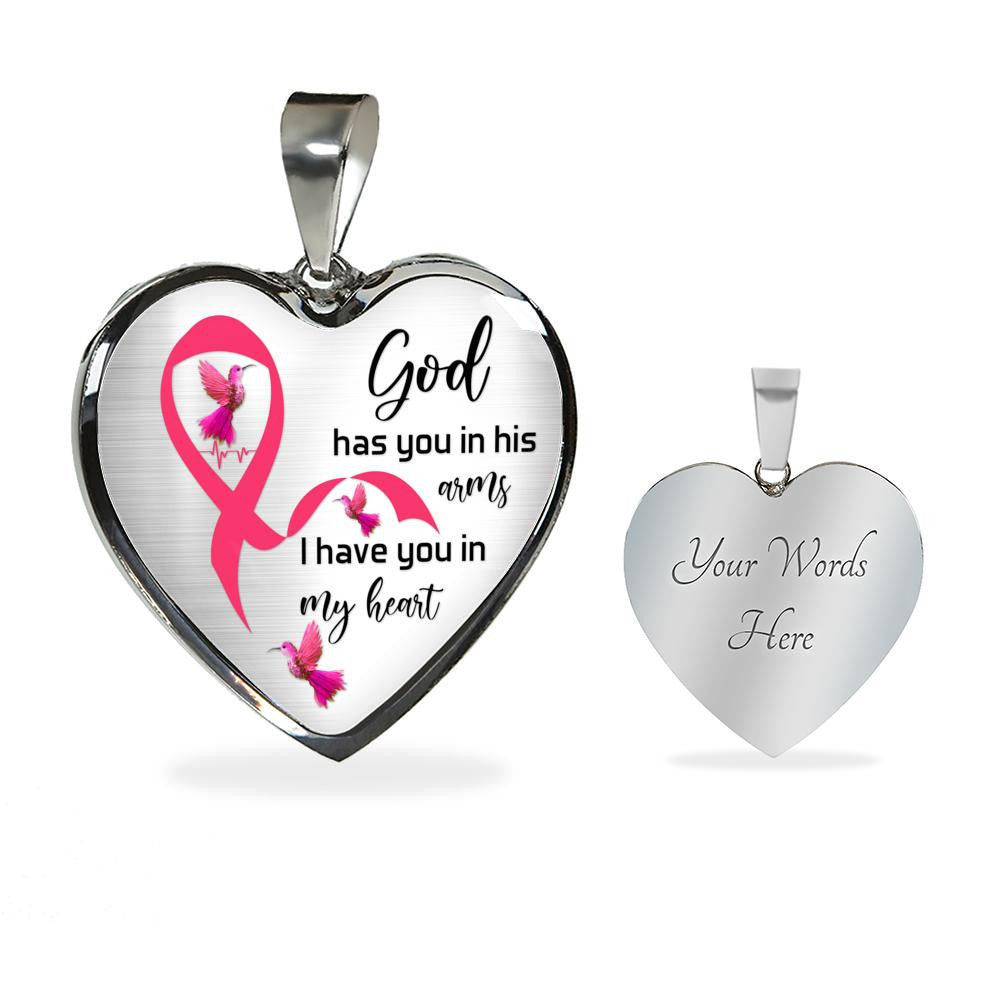 Heart Pendant Necklace - God Has You In His Arm, I Have You In My Heart gift To Mom Daughter Gift For Her