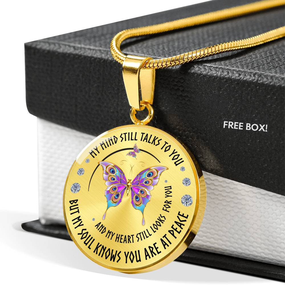 Butterfly Necklace - My Mind Still Talks To You - Luxury Circle Pendant Necklace Perfect Gift Idea For Her/Him