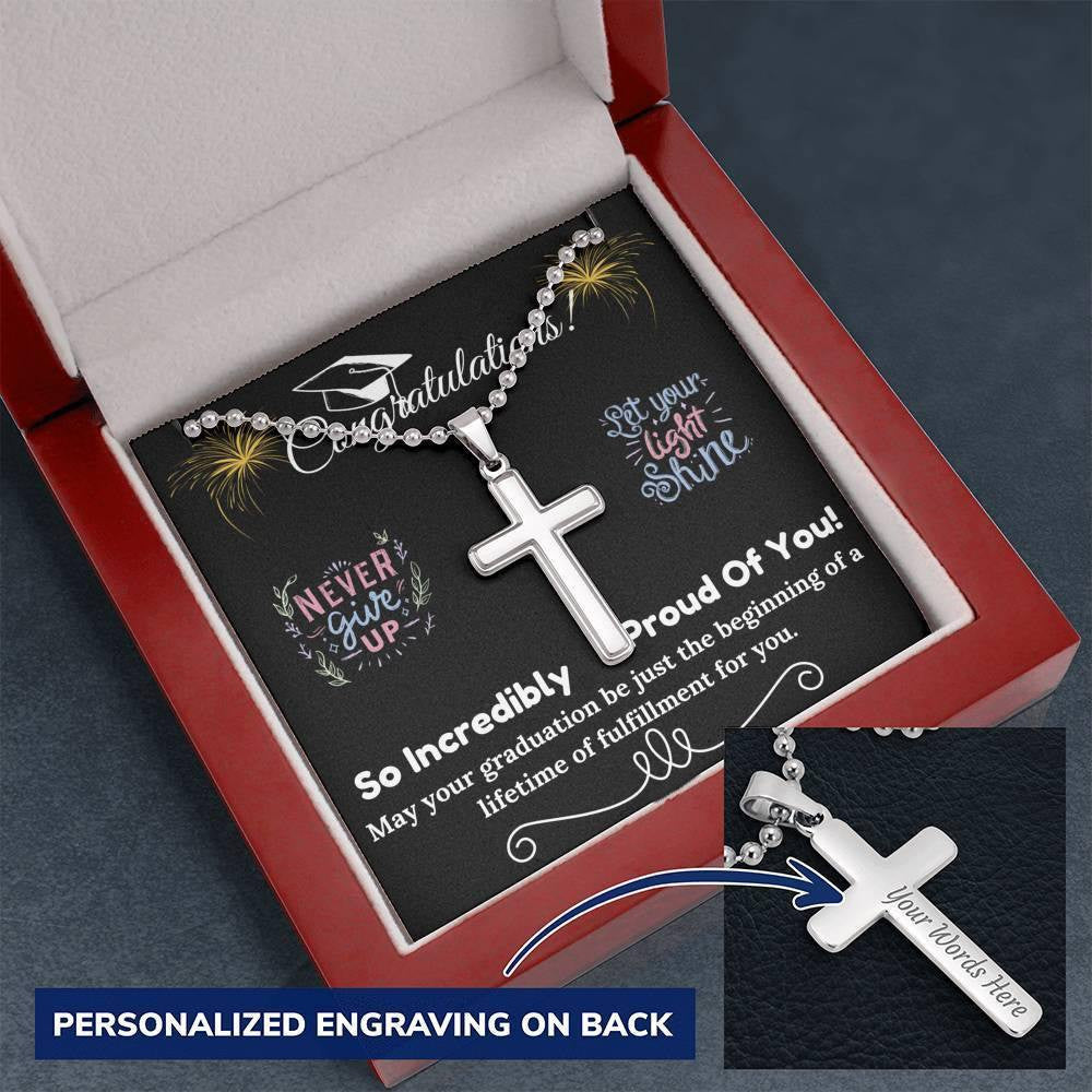 Graduation Gift Cross Chain with Engraving Incredibly Proud Of You Gift For Son Daughter