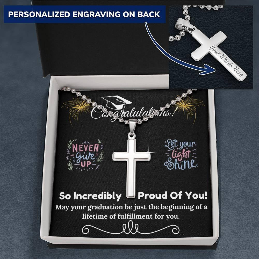 Graduation Gift Cross Chain with Engraving Incredibly Proud Of You Gift For Son Daughter