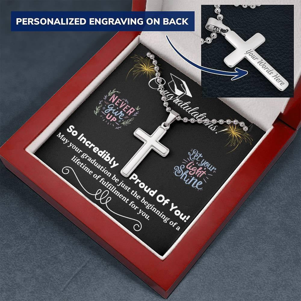 Graduation Gift Cross Chain with Engraving Incredibly Proud Of You Gift For Son Daughter
