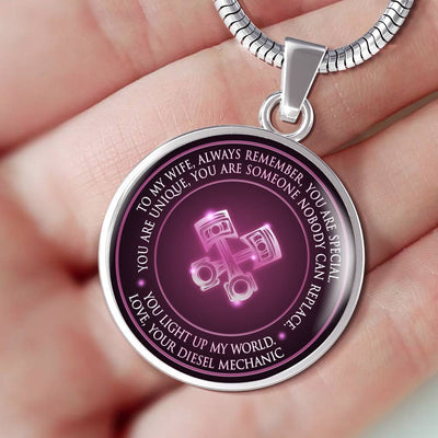 You Light Up My World. Love,Your Diesel Mechanic - Luxury Circle Pendant Necklace Perfect Gift Idea For Her/Him