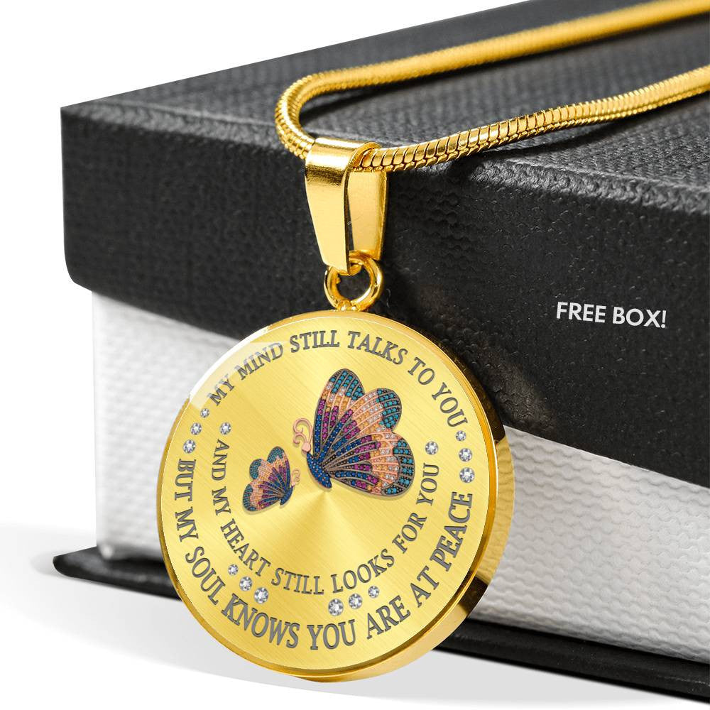 My Mind Still Talks To You, Butterfly, Luxury Chain - Luxury Circle Pendant Necklace Perfect Gift Idea For Her/Him
