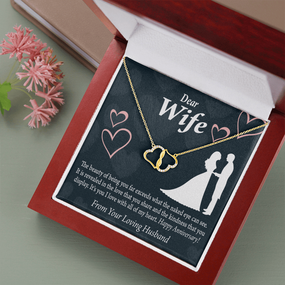 To My Wife Anniversary Greeting Eternal Love 10K Solid Gold Heart Necklace W Pav� Set Diamonds - Everlasting Love with Luxury Box & MC