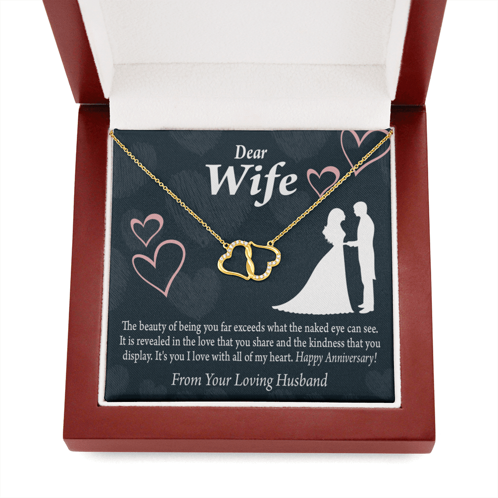 To My Wife Anniversary Greeting Eternal Love 10K Solid Gold Heart Necklace W Pav� Set Diamonds - Everlasting Love with Luxury Box & MC
