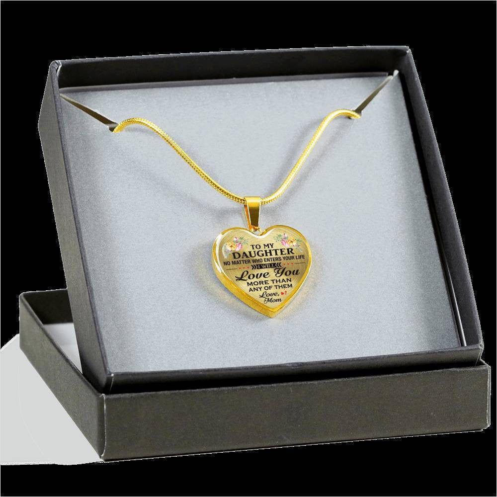 Heart Necklace For Daughter I Love You More Than Mom, Heart Pendant Necklace Gift For Her