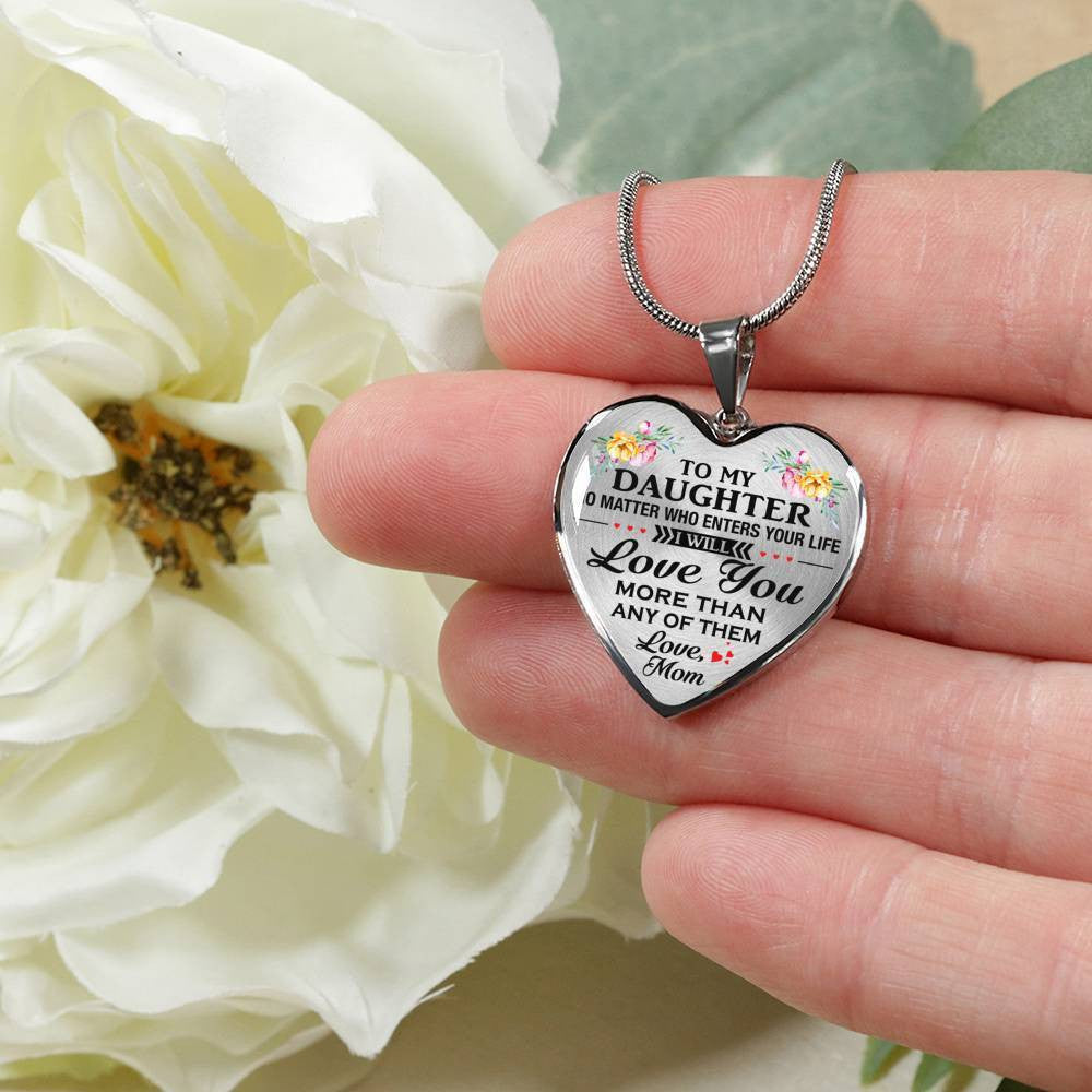 Heart Necklace For Daughter I Love You More Than Mom, Heart Pendant Necklace Gift For Her