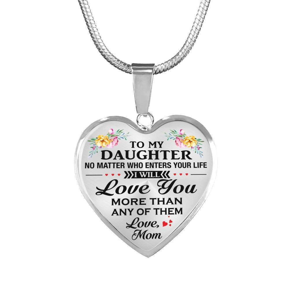 Heart Necklace For Daughter I Love You More Than Mom, Heart Pendant Necklace Gift For Her
