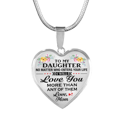 Heart Necklace For Daughter I Love You More Than Mom, Heart Pendant Necklace Gift For Her