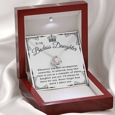 To My Badass Daughter - Never Forget I Adore You - Love Knot Necklace Gift For Daughter From Dad Mom