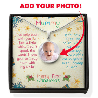 Merry First Christmas Mummy - Luxury Circle Pendant Necklace Perfect Gift Idea For Her/Him