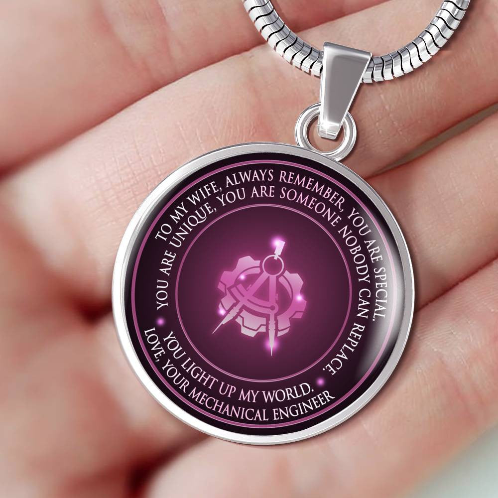 You Light Up My World. Love,Your Mechanical Engineer - Luxury Circle Pendant Necklace Perfect Gift Idea For Her/Him