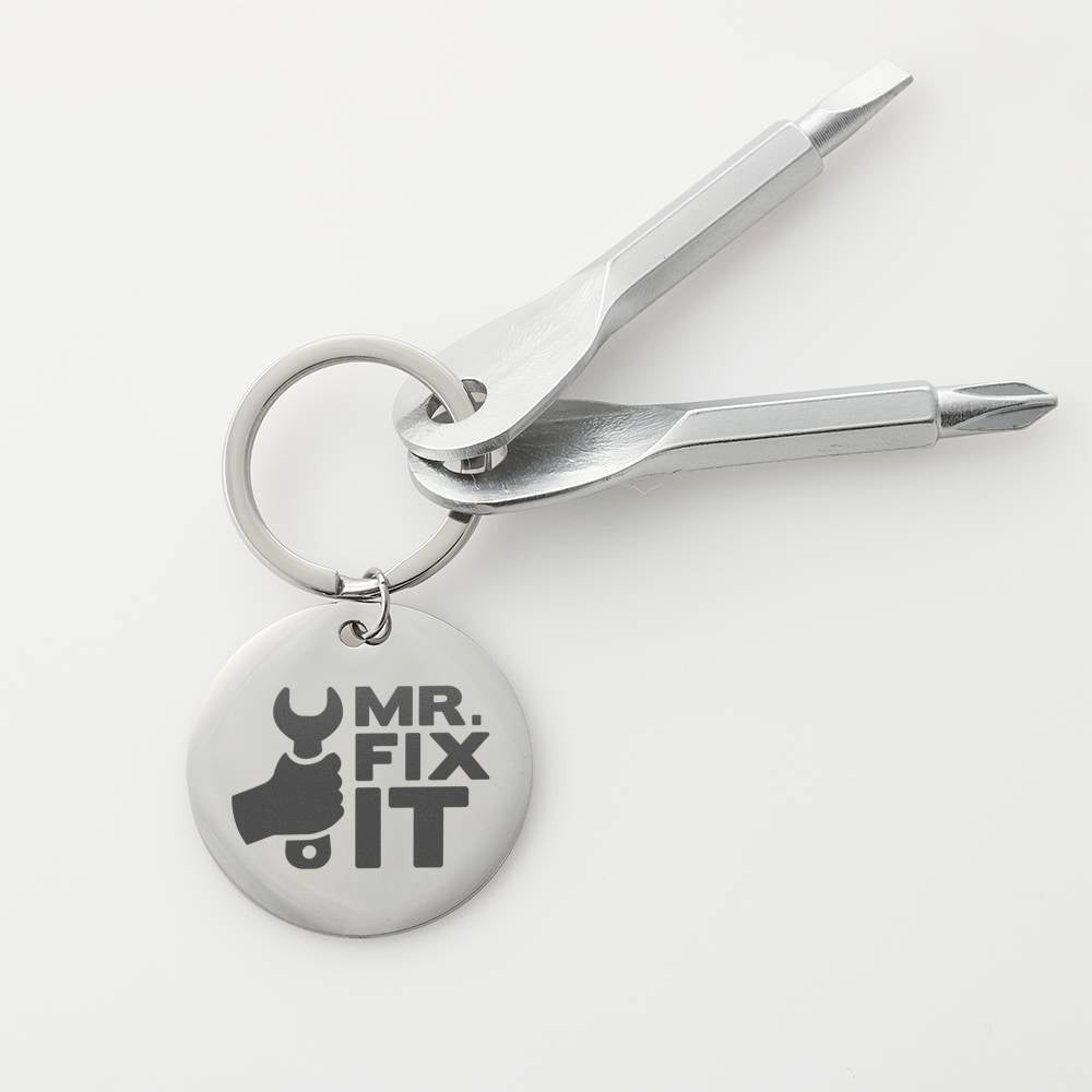 Funny Screwdriver Keychain Gift For Dad - Mr. Fix it Quote Gift Fathers day Gift From Son Daughter