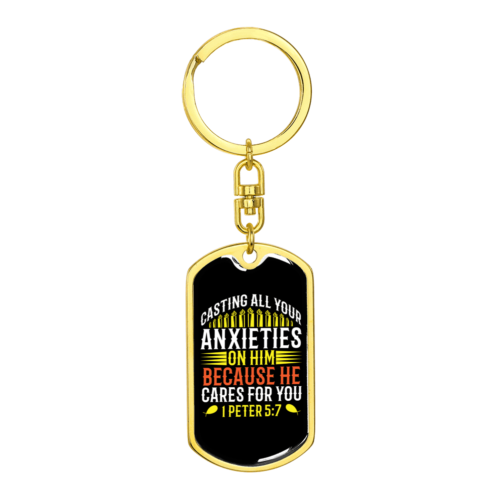 He Cares For You 1 Peter 5:7 Keychain Dog Tag Keyring - Dog Tag with Swivel Keychain