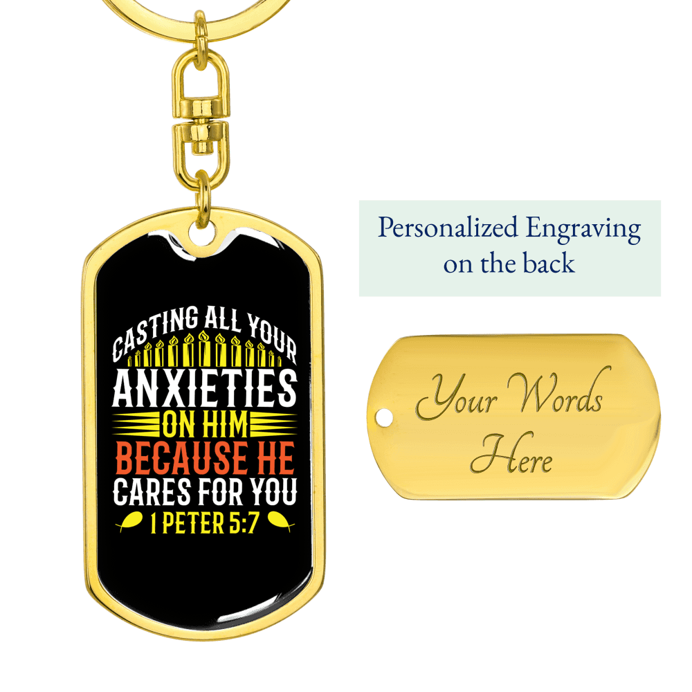 He Cares For You 1 Peter 5:7 Keychain Dog Tag Keyring - Dog Tag with Swivel Keychain